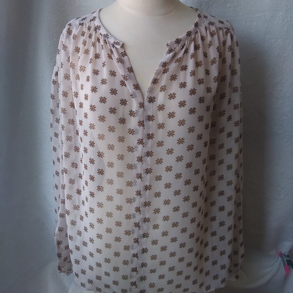 LOFT | Neutral Print Star Flower Blouse | S